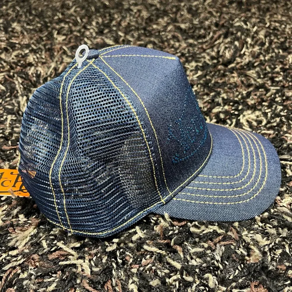 Von Dutch‎ Blue Denim Rhinestones Trucker Hat Snap Back New NWT